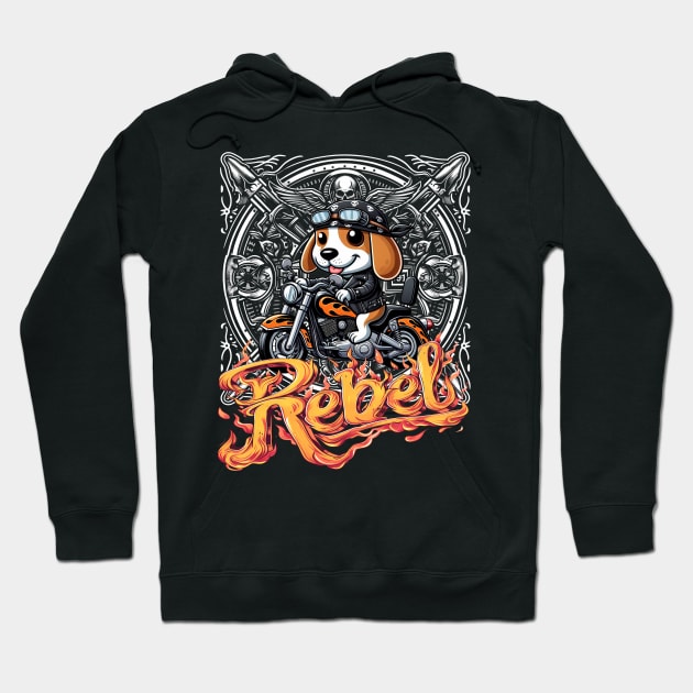 Biker Pup - Beagle Leather Jacket Motorcycle Rebel Hoodie by UnleashedCreationz